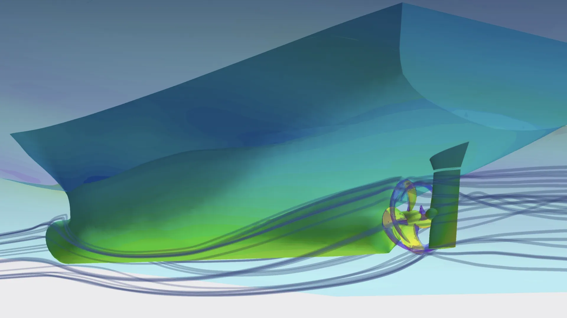 This is a CFD simulation of the hydrodynamics of a ship's hull shape.