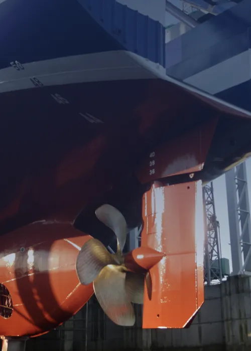 A CFD-optimized ship rudder is installed under this vessel.