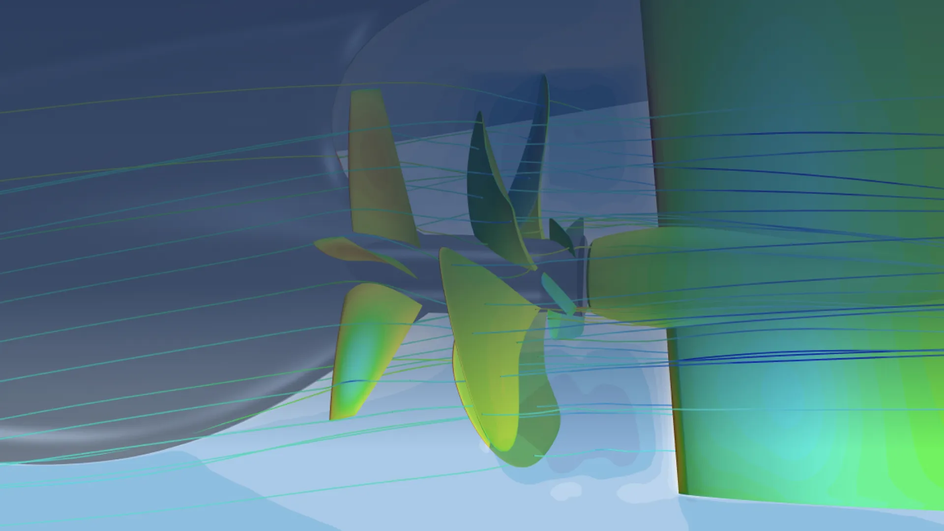 This is a CFD simulation of a ship to thoroughly analyze optimization possibilities in the field of propulsion.