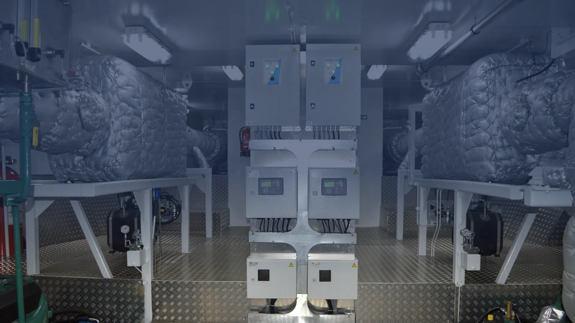 This image shows the SCR catalyst in an engine room, suitable for both existing and new ship designs.