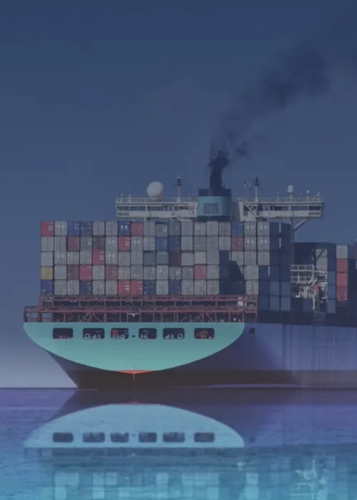 The polluting ship in this image is a symbol of our partnerships aimed at achieving sustainable shipping.