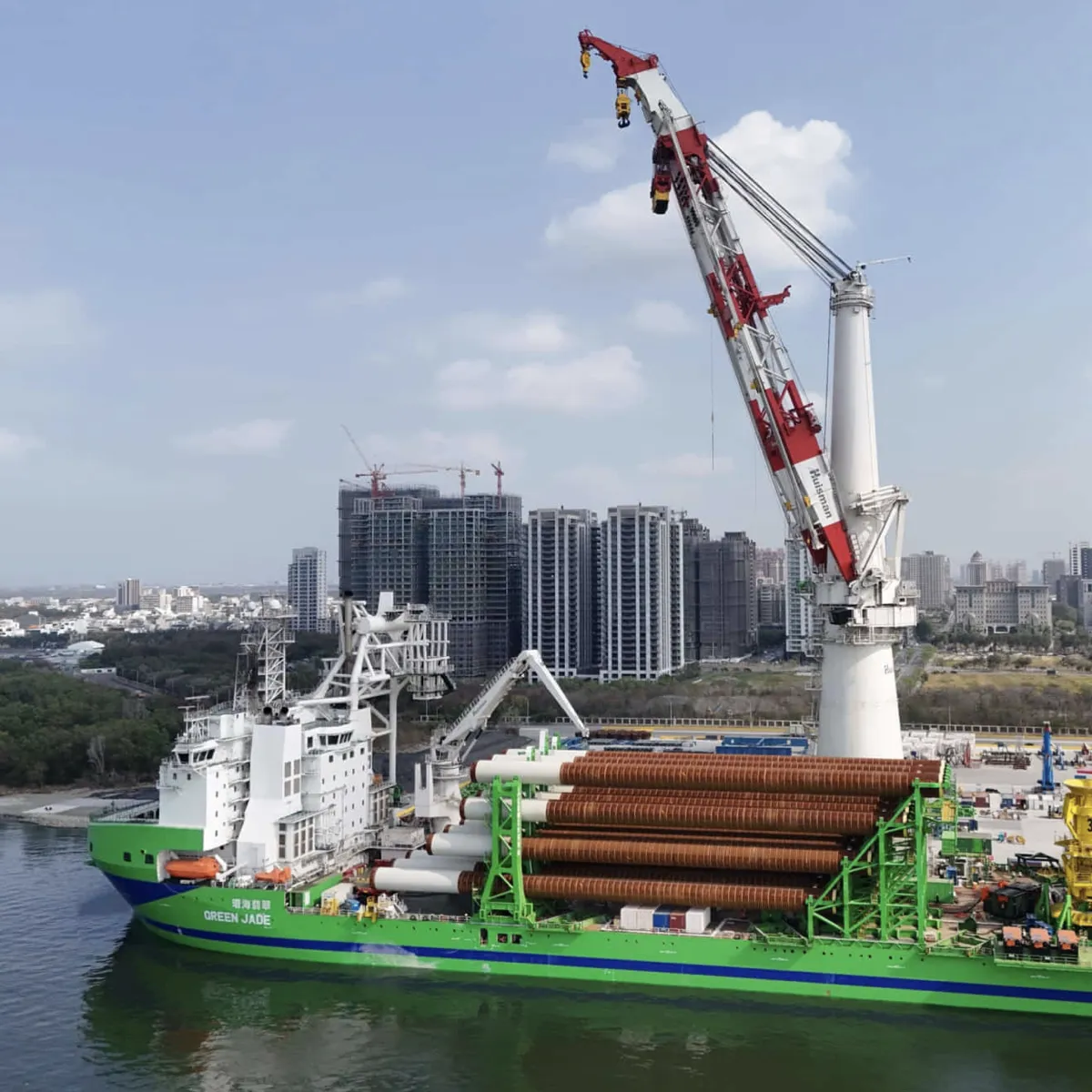 Wind turbine installation vessel Green Jade with ORC-based waste heat recovery systems.